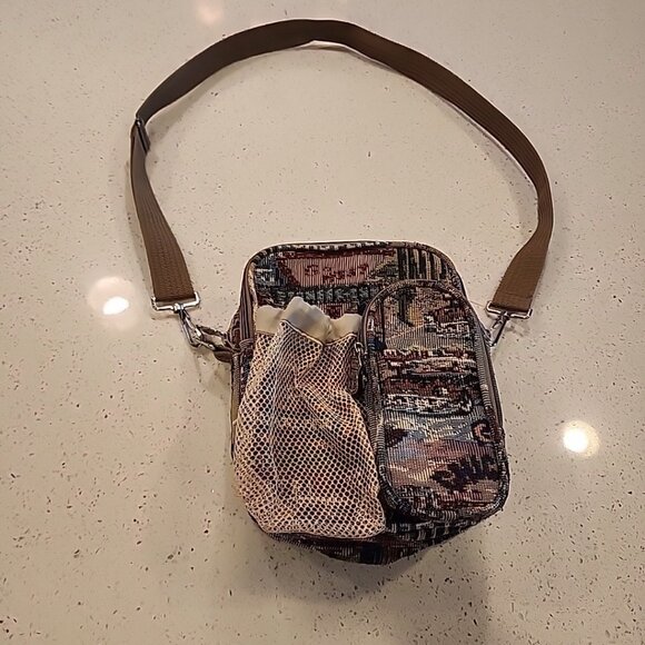 Vintage Route 66 Tapestry Crossbody Bag Purse Canvas Adjustable Strap - Picture 1 of 9